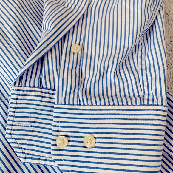 Oversized collared blue and white striped button down shirt. Women’s large. - Picture 4 of 7